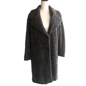 NVLT Boucle Teddy Coat Large Olive Dark Grey Brown Minimalist Neutral New